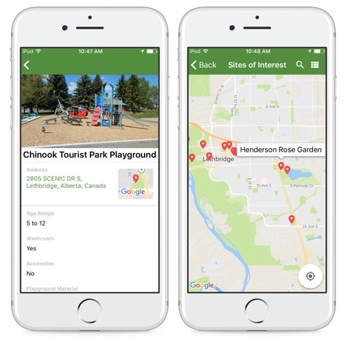Info Grove App City Lethbridge Amenities and Amenities Map