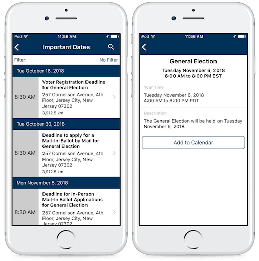Info Grove App Hudson County Important Dates and General Election Page